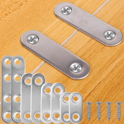 10set Stainless Steel Brace Bracket with Screws Repairing Fixing Connection Plate Flat Straight Furniture Corner Brackets (56x16mm) - color: 56x16mm