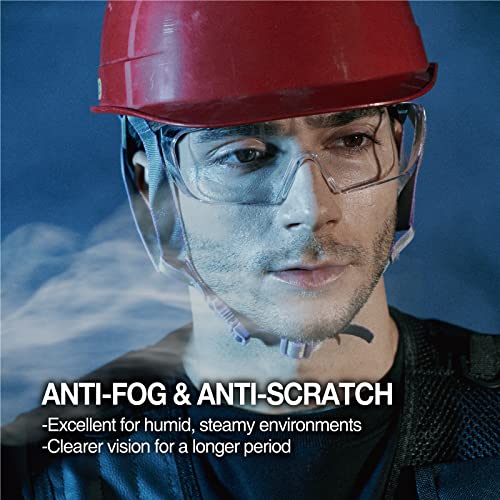 DEX FIT Safety Glasses Over Eyeglasses SG210 - Yellow Lens, Blue Light Blocking, Night Vision, Anti-Fog, UV 400 Protection, Z87.1 Certified, Adjustable Temples for Men & Women; Black & Blue, 1 PC - color: Black/Blue - Yellow, size: 1 PC