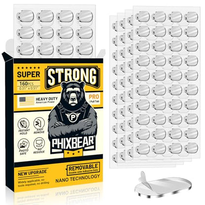 PHIXBEAR Medium-Pro Mounting Putty No Residue with Pull Tab, Double Sided Tape Glue Adhesive Dots Clear Museum Sticky Tack, Picture Hanging Strips Fixed Decor Art Craft, 0.31 x 0.51 in (160 Pcs) - size: Medium-Pro