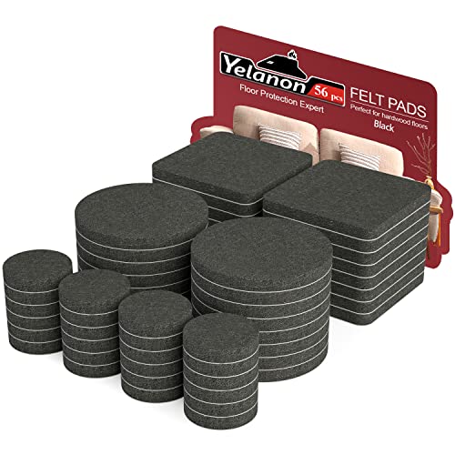 Yelanon Felt Furniture Pads -56 Pcs(1+2)” Premium Felt Pads for Chair Legs Furniture, Floor Protectors for Hardwood Floors, Black - size: 56 pcs 1" & 2" Mixed Black