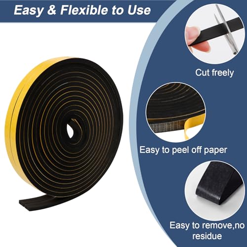 Weather Stripping Door Seal Foam Tape for Doors Windows 1/2 Inch W x 1/4 Inch T 33 FT Strong High Density Foam Insulation Strips Adhesive Tape Black - size: 1/2 Inch W X 1/4 Inch T 33 Ft Black