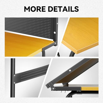 Auto Dynasty Workbench with Pegboard Wood Heavy-Duty Tool Work Bench Max Capacity 330LBS Fits Garage and Workshop, 46.6" x 24.8" x 4.1", Yellow
