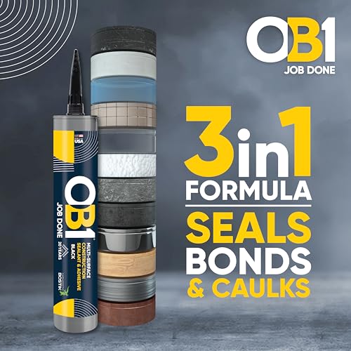 OB1 Universal Caulk Sealant & Adhesive Black 10.1oz | Professional Grade Premium All-in-One Advanced Hybrid 3-in1 | Water Resistant Internal & External | Shrink Crack UV & Fade Resistant | 1 Cartridge - color: Black, size: 10.1oz