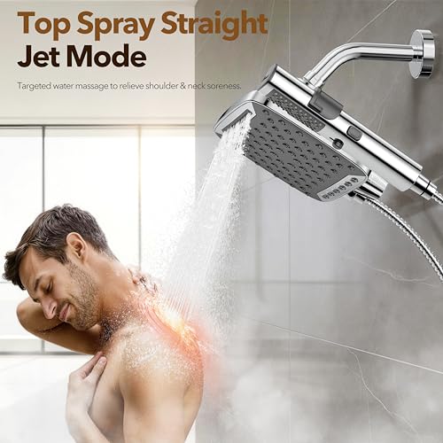 JDO High Pressure Rain Shower Head with Handheld Spray, 7 Modes Dual Shower Head Combo, 12 Inch Rainfall Showerhead Detachable, Power Wash for Bathroom Cleaning