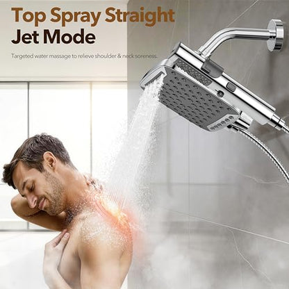 JDO High Pressure Rain Shower Head with Handheld Spray, 7 Modes Dual Shower Head Combo, 12 Inch Rainfall Showerhead Detachable, Power Wash for Bathroom Cleaning