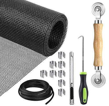 Window Screen and Screen Repair Kit, 36" x 90" Black Fiberglass Screen Mesh with 5 in 1 Screen Tool