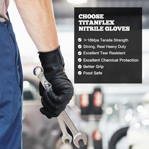 TitanFlex Disposable Nitrile Exam Gloves, 6-mil, Black, Heavy Duty, Latex Free, Food Safe for Cooking & Food Prep - color: 05 Black (Xxl, 100ct)
