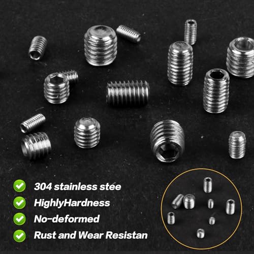 360 Pcs Allen Head Screws - Hex Socket Head, Grub Screw Set - M2.5/M3/M4/M5/M6/M8 Metric Stainless Steel Internal Hex Drive Cup-Point Screws Assortment Kit for Door Handles, Light Fixture - size: 14Size（360pcs Stainless Steel）