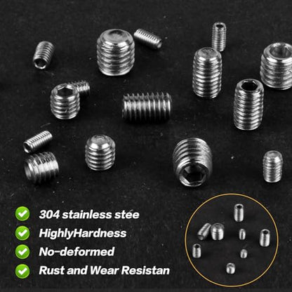 360 Pcs Allen Head Screws - Hex Socket Head, Grub Screw Set - M2.5/M3/M4/M5/M6/M8 Metric Stainless Steel Internal Hex Drive Cup-Point Screws Assortment Kit for Door Handles, Light Fixture - size: 14Size（360pcs Stainless Steel）