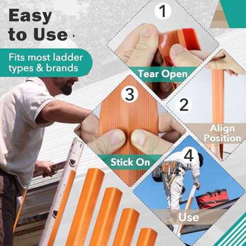 4 Pcs Ladder Stabilizer for Gutters & Roof - Ladder Stabilizer Covers Grip Strips Fits Most Ladders, Anti-Slip Ladder Safety Covers Grip Strips for Fall Prevention & Scratch Protection (Orange)