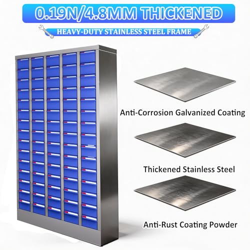 Parts Cabinet 75 Drawers Steel Hardware Organizer with Adjustable Dividers and Labels, Wall Mount Tool Storage Cabinet for Nuts Bolts Screws Washers, Garage Workshop