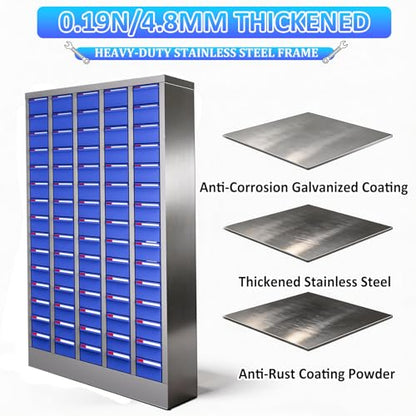 Parts Cabinet 75 Drawers Steel Hardware Organizer with Adjustable Dividers and Labels, Wall Mount Tool Storage Cabinet for Nuts Bolts Screws Washers, Garage Workshop