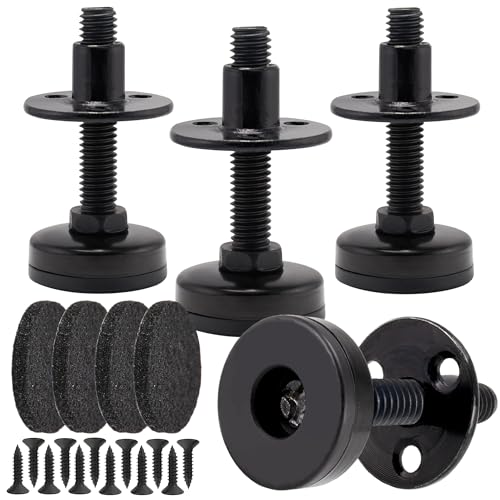 NEWBYTEK Furniture Leveling Feet Heavy Duty, Adjustable Furniture Feet Levelers Screw on Heavy Duty Desk/Chair/Cabinet/Dresser/Bench Leg Leveler, Round T-Nut Kit 3/8”-16 Thread (4 Pack, Black) - size: LONG, 4 Pack