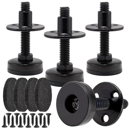 NEWBYTEK Furniture Leveling Feet Heavy Duty, Adjustable Furniture Feet Levelers Screw on Heavy Duty Desk/Chair/Cabinet/Dresser/Bench Leg Leveler, Round T-Nut Kit 3/8”-16 Thread (4 Pack, Black) - size: LONG, 4 Pack
