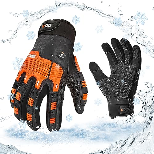 Vgo... 1 Pair -20℃/-4°F COLDPROOF,Winter Work Leather Gloves,Impact Gloves,Anti-Vibration,Water Resistant(CA7722FW) - color: Black, size: X-Large