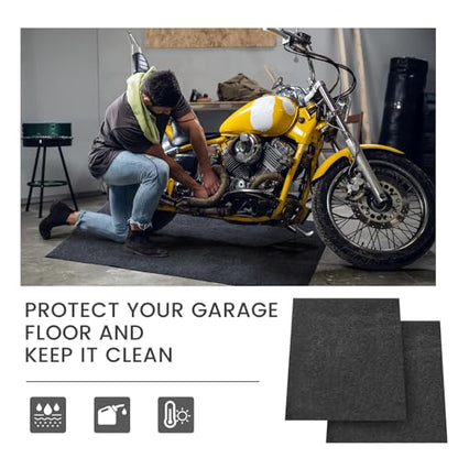 2 Pcs 29 x 36 Inch Garage Floor Mat Oil Spill Mat Oil Absorbent Pads Reusable, Washable, Waterproof Backing Contains Liquids, Protects Garage Floor or Driveway Surface, Black