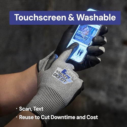 DEX FIT SSG513 Stainless Steel Cut Resistant Gloves, ANSI A5, Durable Non-Slip Nitrile Grip, Touchscreen, Comfort Stretchy Fit, Thin & Breathable, Machine Washable; Gray M (8), 1 Pair - color: A5 Gray Lite, size: Medium (1 Pair)