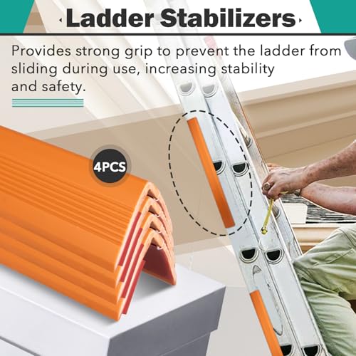 4 Pcs Ladder Stabilizer for Gutters & Roof - Ladder Stabilizer Covers Grip Strips Fits Most Ladders, Anti-Slip Ladder Safety Covers Grip Strips for Fall Prevention & Scratch Protection (Orange)