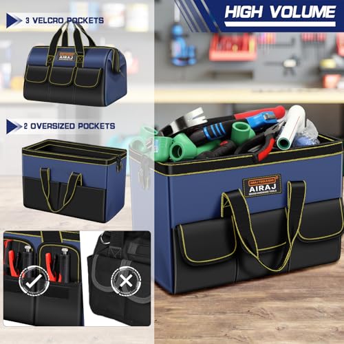 Tool Bag 2-Pack Set | AIRAJ 14" & 16" Portable Tool Bag | Wide Mouth Tool Bags for Men and Women | Small Tool Tote | Tool Organizer for Home Repairs,Garage Storage,Professional Work | Tool Box - size: 14"+16"