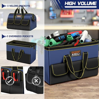 Tool Bag 2-Pack Set | AIRAJ 14" & 16" Portable Tool Bag | Wide Mouth Tool Bags for Men and Women | Small Tool Tote | Tool Organizer for Home Repairs,Garage Storage,Professional Work | Tool Box - size: 14"+16"