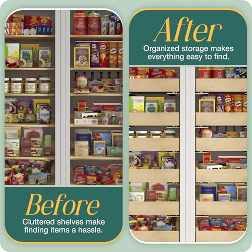 B&B HARDWARE Drawer Organizer – Customizable Pull-Out Storage for Pantry Cabinets – Drawer in UV-Lacquered Birch or Particleboard with Vinyl Wrap -