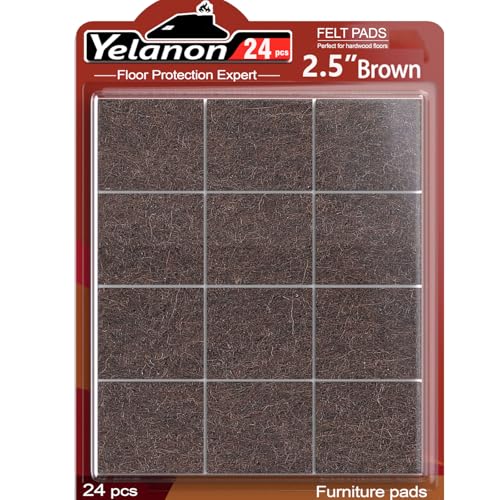Yelanon Felt Furniture Pads for Hardwood Floors -24 Pcs 2.5" Premium Felt Pads for Chair Legs, Floor Protectors for Furniture, Brown - size: 24pcs Brown Square