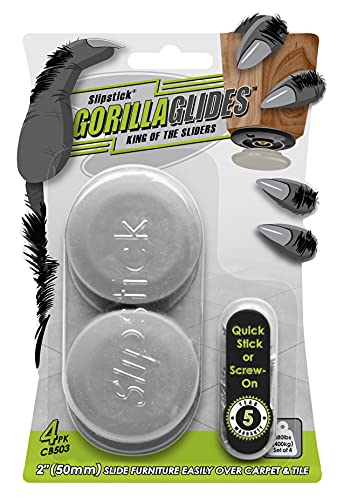 GorillaGlides CB503 2 Inch Furniture Sliders/Screw On Glide Floor Protectors (Set of 4 Glides) Large Furniture Feet Glides for Carpet and Hard Surface Sliding, Round - size: 2 Inch - 4 Pack