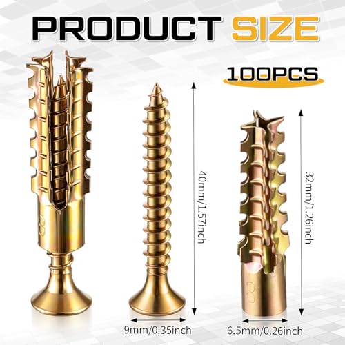 Moxweyeni 100 Pack 6x32mm Heavy Duty Hollow Wall Anchors with Screws Loose Hinge Hole Repair Kits for Hinge Hole Repair and Concrete, Hollow, and Wood Walls