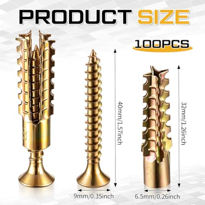 Moxweyeni 100 Pack 6x32mm Heavy Duty Hollow Wall Anchors with Screws Loose Hinge Hole Repair Kits for Hinge Hole Repair and Concrete, Hollow, and Wood Walls
