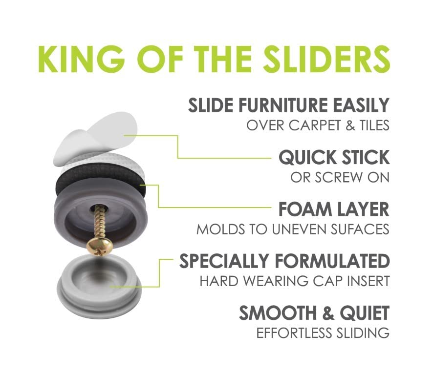GorillaGlides CB193 3/4 Inch Chair Glides/Furniture Feet Floor Protectors (Set of 16 Sliders) Self-Adhesive Screw-On Glides for Sliding on Hard Surface Flooring and Low-Pile Carpet, Round - size: 3/4 Inch - 16 Pack