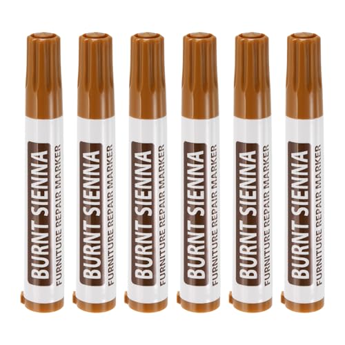 uxcell Furniture Repair Wood Markers, 6 Pcs Burnt Sienna Touch Up Filler Sticks, Oil Based Paint Markers for Scratches, Wood Floors, Tables, Cabinet, Carpenters, Cover Ups - color: Burnt Sienna