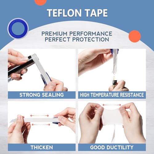 Teflon Tape 4PCS,PTFE Plumbers Tape,for Sealing,Plumbing,Sealant,Thread Seal for Shower Head,Water Pipe,Prevent Leakage,(1 Roll,1/2 Inch X 520 Inches).