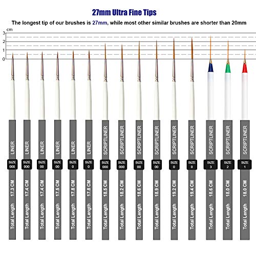 15 Pcs Detail Fine Paint Brushes Micro Mini Tiny Artist Paintbrush Set | Ultra Fine Point Tip | for Miniature Acrylic Script Liner Oil Watercolor Nail Art Painting