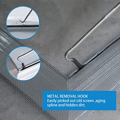HOMMEE Screen Repair Kit - Screen Roller Tool with Bearing, Screen Retainer Spline(32ft) and Spline Removal Hook for Installing & Replacing Window Patio Sliding Door