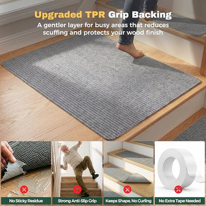 MBIGM Non-Slip Carpet Stair Tread Mat 30" x 30" Landing Rug-Matching Mat Non-Skid Safety Rug Slip Resistant - Light Gray - color: Light Gray, size: 2'6" x 2'6" - 1 pcs