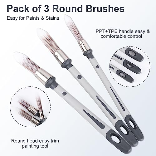 3pcs Paint Brushes for Walls, 0.45/0.6/0.7 inch Small Paint Brush Wall Trim Painting Tools Ideal for Baseboards House Wall Corners Paint Edger Brush and Touch Up Painting