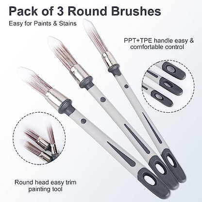 3pcs Paint Brushes for Walls, 0.45/0.6/0.7 inch Small Paint Brush Wall Trim Painting Tools Ideal for Baseboards House Wall Corners Paint Edger Brush and Touch Up Painting