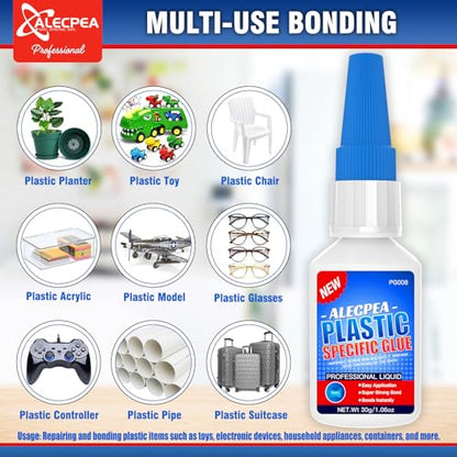ALECPEA 30g Plastic Glue - High-Strength Acrylic & PVC Welder for Model Kits, Electronics & DIY Crafts - Instant Adhesive for ABS, PC & Hard Plastics - Quick 15s Set with 3 Precision Tips - size: 30g/1Pack, style: Plastic Glue
