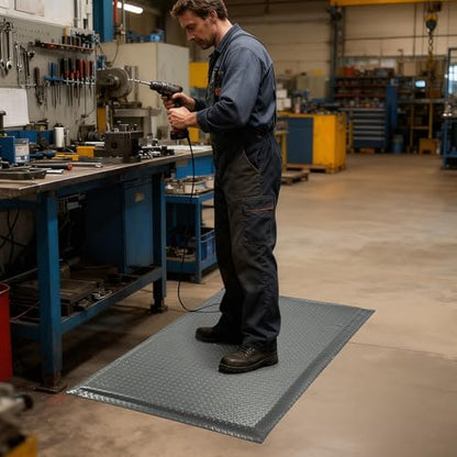 Anti Fatigue Mats Industrial 2' x 6' 15/16" Thick Ergonomic Standing Mat Commercial Kitchen Mat Heavy Duty Diamond Plate Shop Floor Mats Helps Relieve Back and Leg Soreness, Grey - size: 2' x 6'