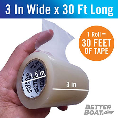 Better Boat Repair Tape for Fabric and Vinyl 30ft x 3in, Clear Waterproof Patch Tape for RV Awning Canvas Tent Tarp Sail Canopy Boat Cover, Heavy Duty - color: Clear