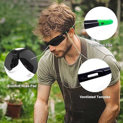 ProtectX Safety Glasses for Men & Women, Safety Sunglasses with Anti-Fog Scratch Resistant Lenses, Non-Slip Grips, ANSI Z87.1 - color: Evergreen Tinted Smoke 6 Pk