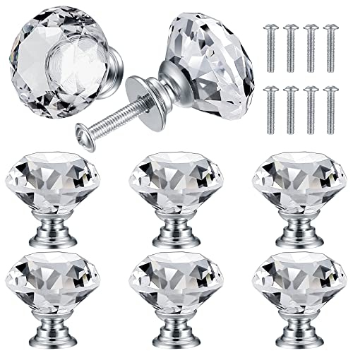 8 Pcs Crystal Cabinet Knobs, Decorative Diamond Shape Crystal Glass Dresser Knobs for Dresser Drawers Cupboard Wardrobe Furniture Cabinet Pulls Handles Kitchen Bathroom Bedroom Knob(Silver, 30mm) - size: 30mm/1.18inch (8 pcs Crystal Transparent)