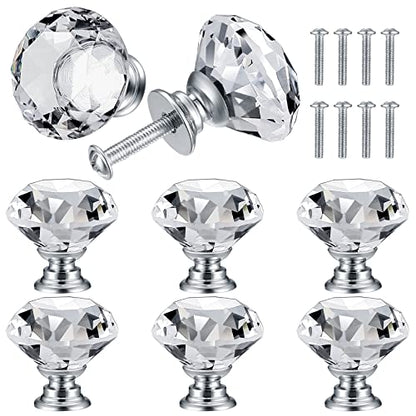 8 Pcs Crystal Cabinet Knobs, Decorative Diamond Shape Crystal Glass Dresser Knobs for Dresser Drawers Cupboard Wardrobe Furniture Cabinet Pulls Handles Kitchen Bathroom Bedroom Knob(Silver, 30mm) - size: 30mm/1.18inch (8 pcs Crystal Transparent)