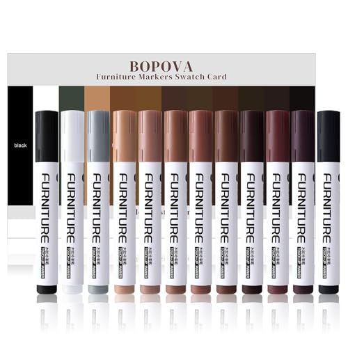 BOPOVA Furniture Markers Touch Up, Wood Floor Scratch Repair Kit, 12 Colors Markers for Scratches, Stains, Wood Floors, Tables, Desks, Cabinet, Bedpost (12 Colors) - color: 12 colors