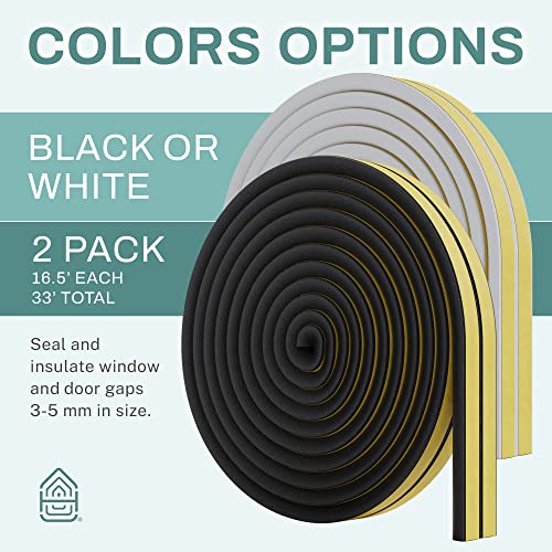 66 Feet Self Stick Foam Weather Stripping Door Window Seal Draft Stopper Insulation Tape for Windows and Doors Soundproof Weatherstripping Gap Blocker - color: White
