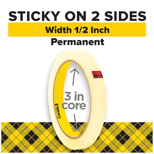 Double Sided Office Tape, 1/2" x 36 yards, 3" Core, Clear MMM665121296