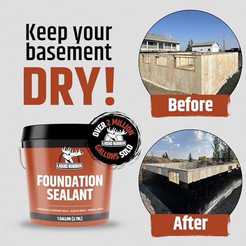 Liquid Rubber Basement and Foundation Repair Sealant - Waterproof Concrete Sealer & Crack Filler - Flexible Coating for Indoor & Outdoor Use - 5 Gallon Sealer, 10.2 oz Caulk 4 Pack, Geo Textile 4"x160 - size: 5 Gallon Kit