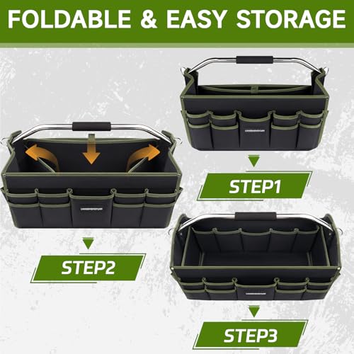16 In Electrician Tool Bag, Foldable Bags For Men Heavy Duty, Open Top Tool Tote, 30 Pockets Can Hold Many fittings, Organizer Stainless Steel Handle and Removable Shoulder Strap - size: 16IN