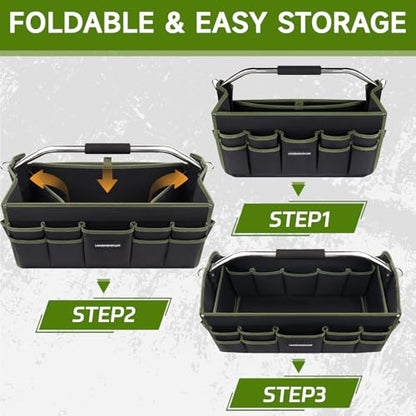 22In Electrician Tool Bag, Foldable Bags For Men Heavy Duty, Open Top Tool Tote, 30 Pockets Can Hold Many fittings, Organizer Stainless Steel Handle and Removable Shoulder Strap - size: 22in