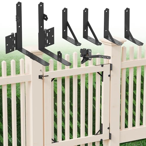Heavy Duty Anti Sag Door Kit Gate Corner Brace Brackets for DIY Doors, Anti Sag Gate Kit with Self-Locking Gate Latch, Suitable for Wooden and PVC Fence Doors (1 Set)